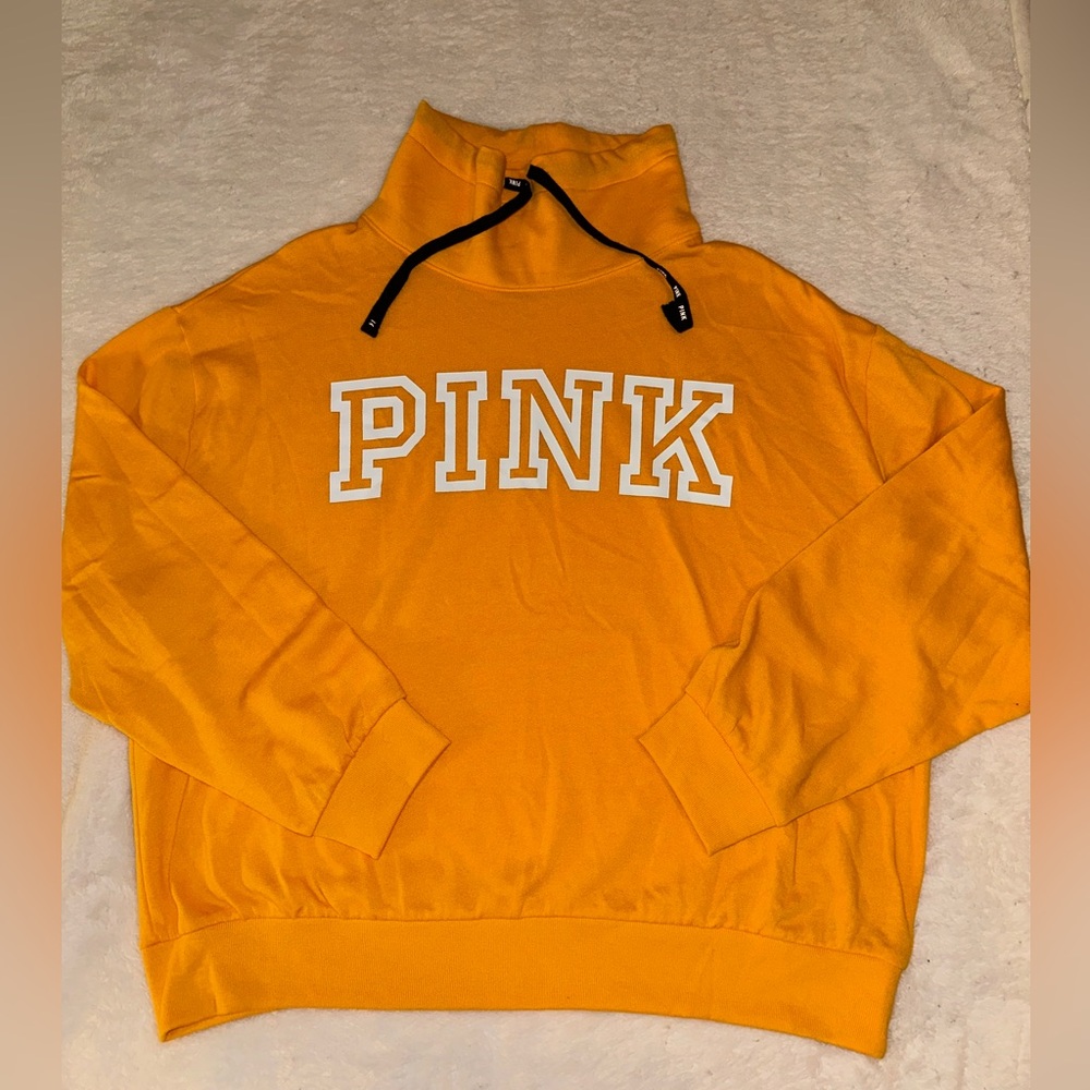 Victoria's Secret PINK Sweatshirt Womens Medium Orange Cowl Neck Pullover NWOT‎